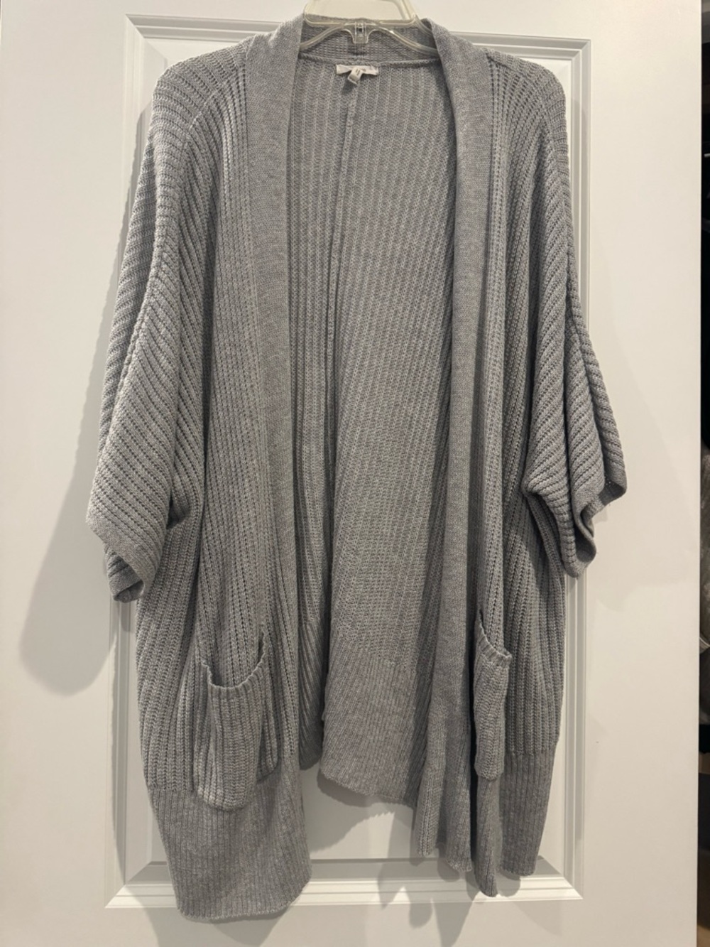 Light Gray Open-Front Knit Cardigan Sweater